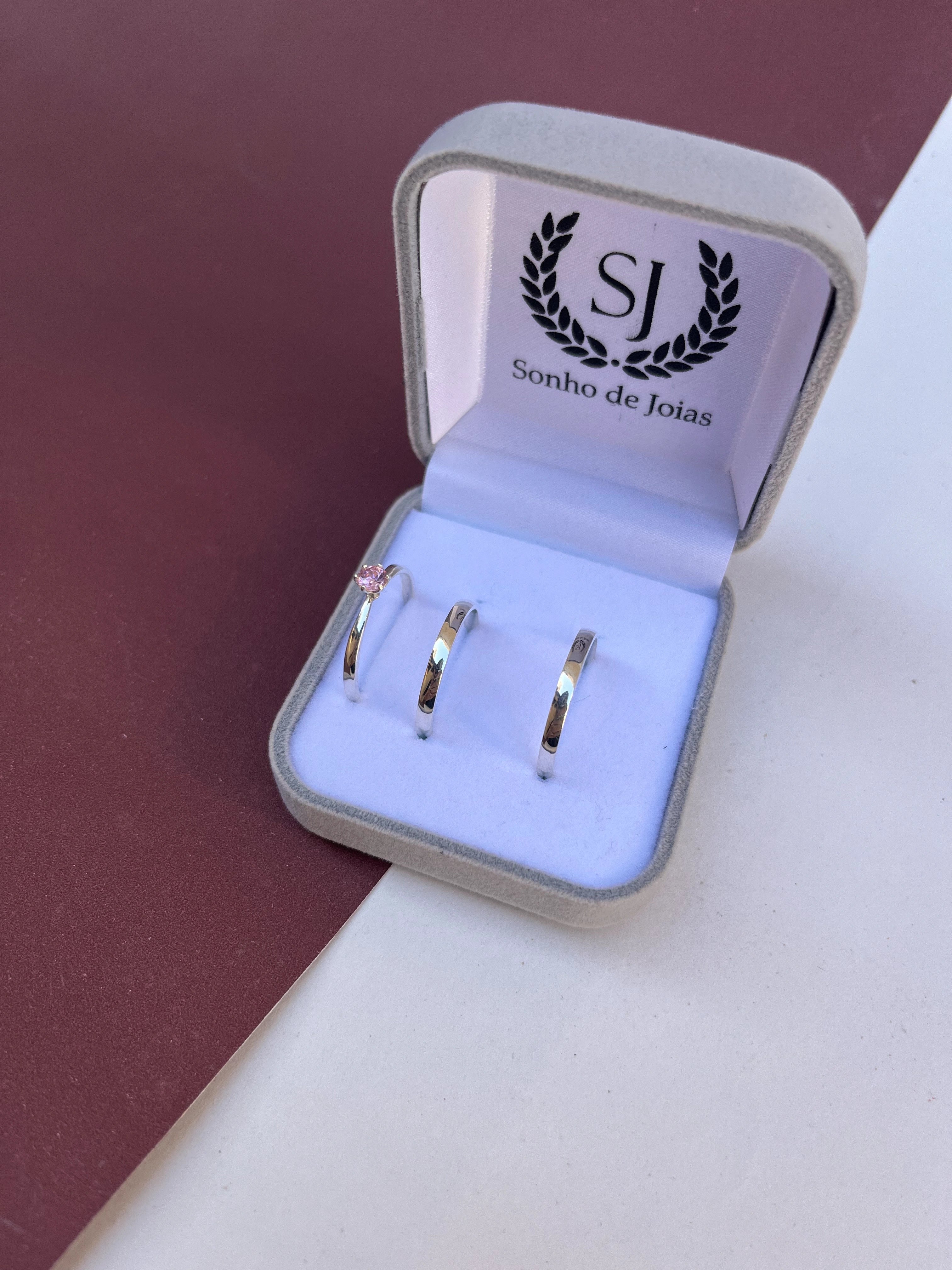 Kit Aliança de Namoro Reta (Prata 925) + Anel Solitário (Prata 925)